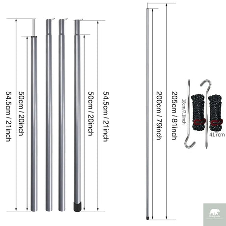 2m Telescopic Tent Poles Set of 2 Lightweight Adjustable Trekking Camping Collapsible Poles for Walking Canopy Hiking Beargoods