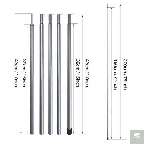 2m Telescopic Tent Poles Set of 2 Lightweight Adjustable Trekking Camping Collapsible Poles for Walking Canopy Hiking Beargoods